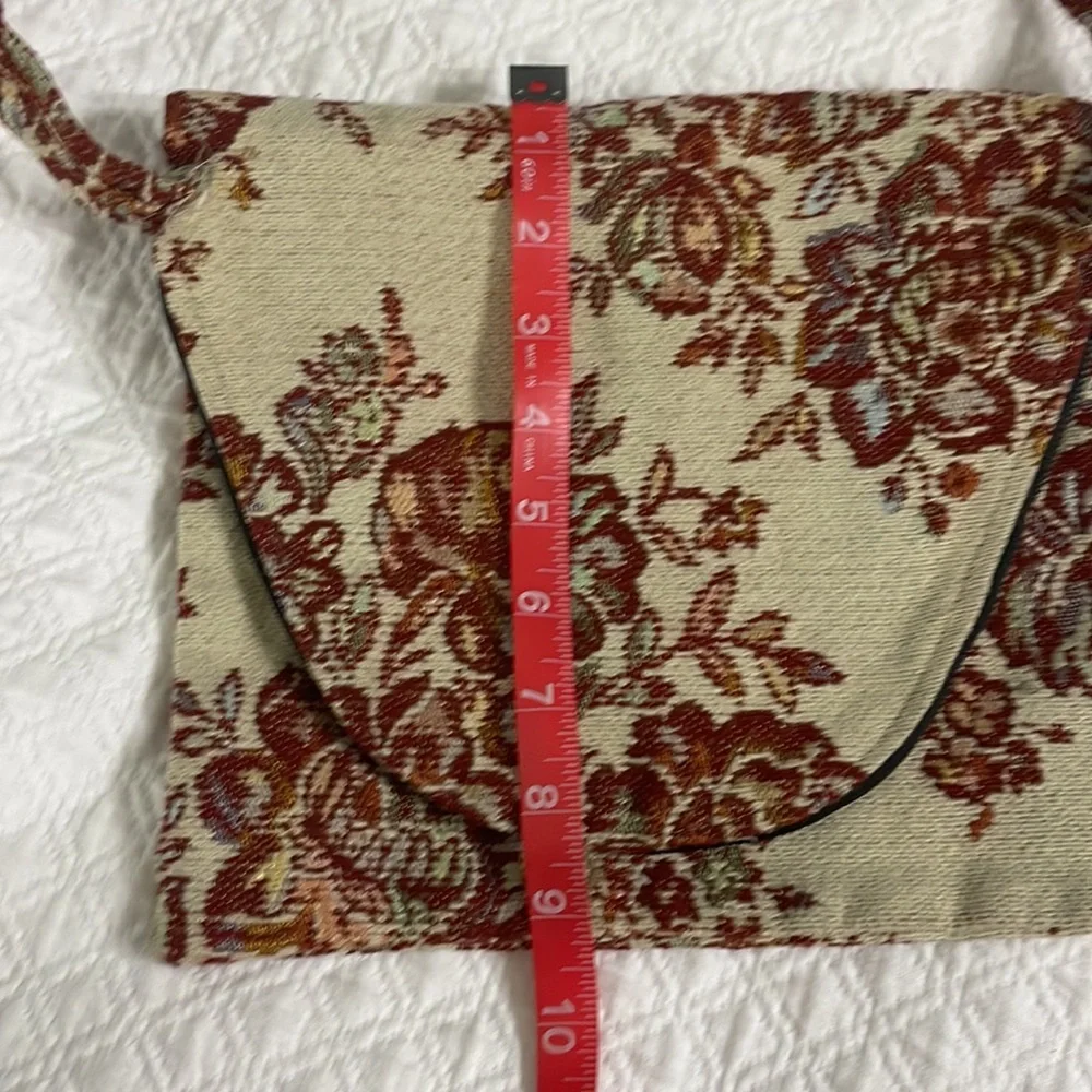 Tapestry boho hippie style hobo purse bag burgundy floral long strap cross body